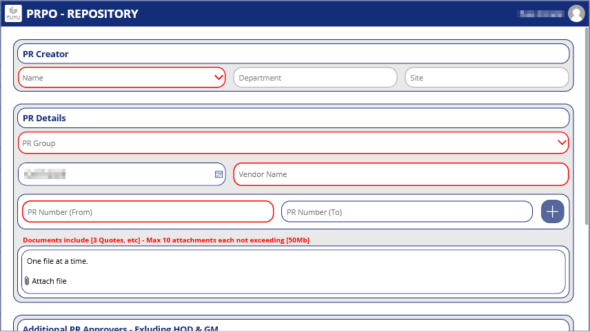 New Purchase Requisition